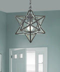 Star 145-001 9 Inch Wide One Light Mini Pendant in Oil Rubbed Bronze Finish Moravian Style Glass and Metal Fixture hanging in room