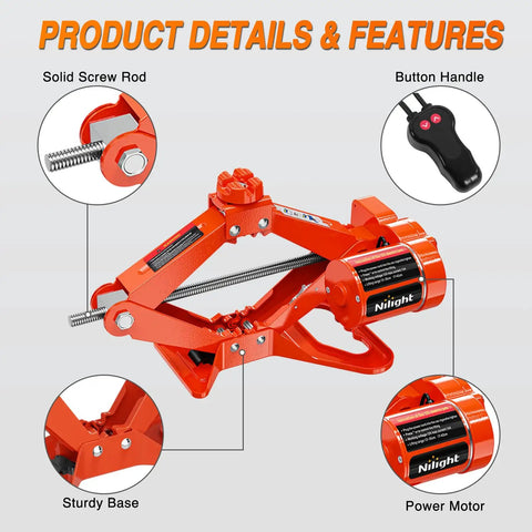 Electric Car Jack 3 Ton Floor Jack Kit With Remote 12V Auto Scissor Lift Portable Tire Change Tool 6600LBS Capacity Double Pad Orange Red Finish Easy One Touch Lift For Quick Car Repairs