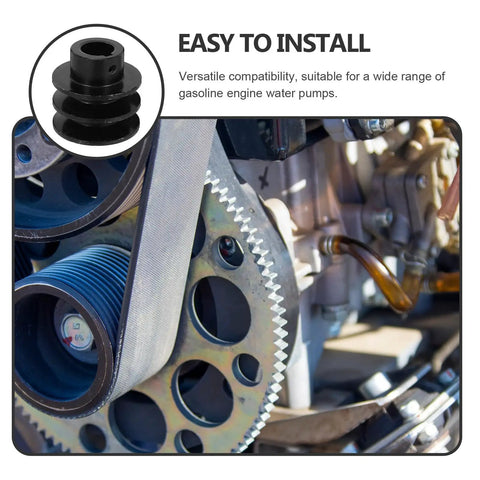 Top Tier Double Groove V Belt Pulley Replacement For Gas Engine Water Pumps showing black cast iron sheave attached to pump.
