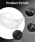 Snap Right On High Definition Safety Glasses Fit Over Prescription Glasses Lightweight Wide Vision Protective Eyewear For Lab Work Woodworking And Home DIY With Killer Clarity, large frame with flex temples.