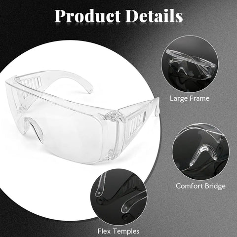 Snap Right On High Definition Safety Glasses Fit Over Prescription Glasses Lightweight Wide Vision Protective Eyewear For Lab Work Woodworking And Home DIY With Killer Clarity, large frame with flex temples.
