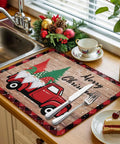 Festive Christmas Dish Drying Mat With Gnomes And Pine Trees For Kitchen Counter Absorbent Microfiber Pad 16 By 18 Inches