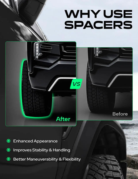 Image showing before and after effects of using 6x120 6x127 Wheel Spacers 6mm Without Bolts 4 Piece Set For GM Rides.