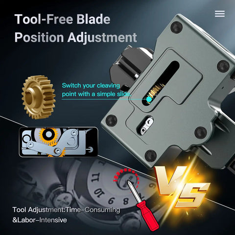 Rock Solid Optical Fiber Cleaver Cuts 250 Micron To 3 Mm Cable Lines Like Butter showcases tool-free blade position adjustment.
