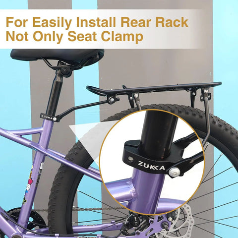 31.8mm Bike Seat Clamp 1.25 Inch Seat Post Clamp With Installation Holes shown on a bike with rear rack attachment