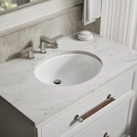 Undermount Single Bowl Bath Sink With Sealed Overflow In White Vitreous China, durable under counter design shown installed