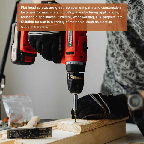 Premium Size 12 X 2.5 Inch Flat Head Phillips Driven Screws, 304 Rust Proof Stainless Steel Wood Fasteners for Furniture Assembly in use with a drill.