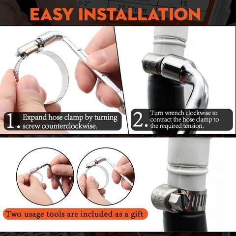 Easy installation of Beefy 210 Piece Worm Gear Hose Clamps Assortment Kit, hand using tools on 304 stainless steel clamp