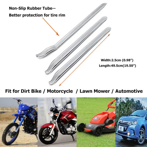 3 Pack 19.5 Inch Straight And Curved Tire Irons Set For Motorcycle Dirt Bike Lawn Mower ATV UTV Tire Changes with Non-Slip Rubber