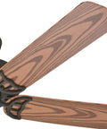 Close-up of oak blades on Bridgeport 52 Inch New Bronze Indoor Outdoor Ceiling Fan With Pull Chain Oak Blades Whisper Wind Motor And Multi Speed Reversible for quiet easy breezy indoor outdoor comfort.