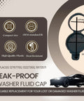 OEM Replacement Windshield Washer Fluid Cap Direct Fit For 12767700 13227300 19172571 Easy Install Fits Chevrolet Cadillac GMC Models 2010 To 2021 No Leak Secure Seal No Fuss Replacement illustrated with product measurements and features.