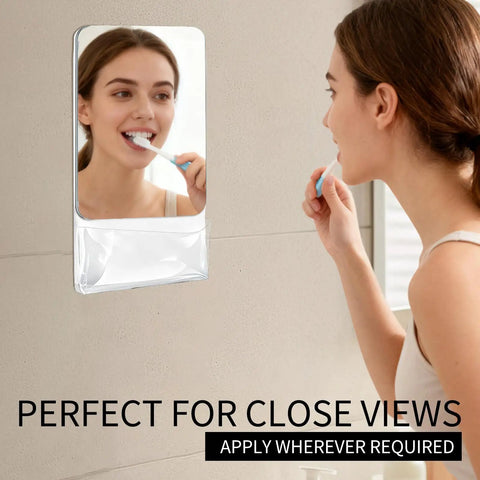 Woman using Two Pack Magnetic Locker Mirrors With Storage Pocket, Real Glass 9 Inch, Magnetic Backing For Locker, Bathroom, White