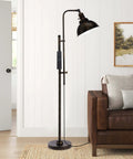 Industrial Floor Lamp Adjustable Rustic Farmhouse Reading Light In Aged Black Finish With Metal Shade Dope Modern Standing Lamp With Remote Control For Living Room Bedroom Study Office Or Hotel Decor