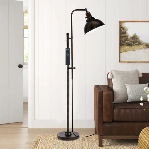 Industrial Floor Lamp Adjustable Rustic Farmhouse Reading Light In Aged Black Finish With Metal Shade Dope Modern Standing Lamp With Remote Control For Living Room Bedroom Study Office Or Hotel Decor