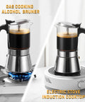 Induction Friendly Moka Pot With Crystal Glass Top And Stainless Steel Stovetop Espresso Maker brewing on two stovetops