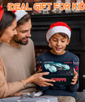 Family with Christmas hats gifting Amphibious 4WD RC Car And Boat Hybrid With Waterproof Design Rad 360 Degree Spin Monster Truck Stunts