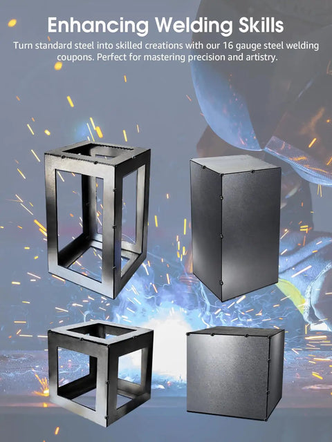 Hot 24Pcs Welding Practice Kit For Beginners Includes Super Strong Magnet With 28lb Pull Force And Laser-Cut Mild Steel Coupons At 8 Precise Angles To Help You Level Up Your Skills Fast showing 16 gauge steel welding coupons in various shapes.