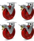8 By 2 Inch Ultra Heavy Duty Swivel Casters Featuring Kingpinless Solid Red Polyurethane Wheels Holding Twelve Thousand Pounds for Clean Rooms Commercial Kitchens