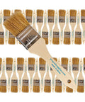 36 Pack One Point Five Inch Chip Paint Brushes With All Natural China Bristles Square Trim And Solid Wood Handles, arranged in rows.