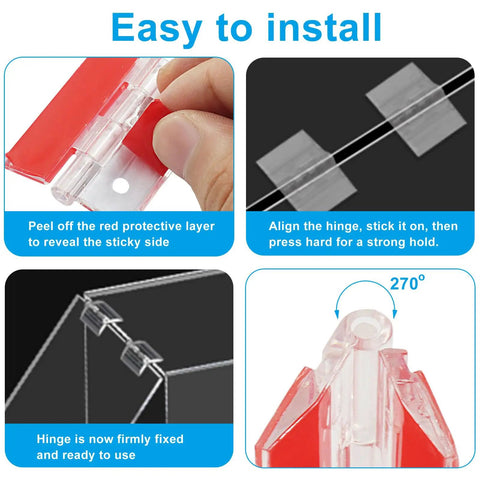 Installation guide for Heavy Duty Clear Plastic Hinges 65X40Mm 4 Pack Impact Resistant Acrylic Pivot Hardware.