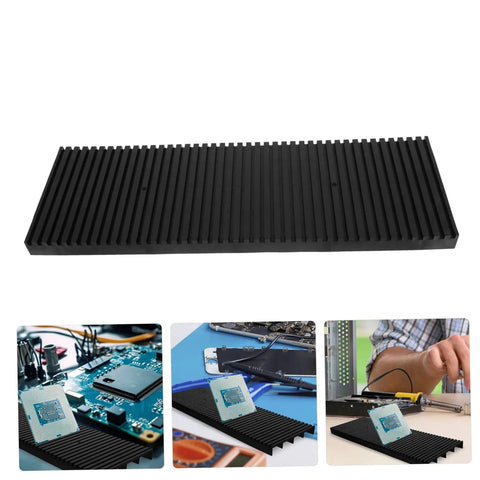 Anti Static Circuit Board Rack And Handy Lightweight PCB Holder for DIY projects, black, shown with various electronic components in use.