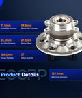 Front Wheel Hub Bearing Assembly for 2009 2012 Chevrolet Colorado and 2009 2012 GMC Canyon 6 Lug 4X4 Drop In Direct Fit OE Quality 515121 Abs Sensor Compatible With Factory Systems shown with dimensions.