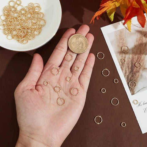 150 Pcs 14K Gold Filled Twisted Open Jump Rings 6mm 8mm 10mm Sizes Gold Brass O Ring Locking Round Connectors for jewelry