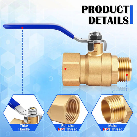 Two Pack Three Quarter Inch Brass Ball Valves With Female NPT To Male NPT Threads Beefy Forged Brass Shut Off Valves Full Port