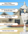 Outdoor Post Light With Pier Mount Base Waterproof White Lamp Post Fixture For Garden Yard Patio And Pathway E26 Socket Exterior Lantern showcasing features and materials.
