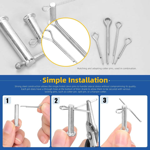 51-Piece Clevis Pins Set With 18 Sizes Flat Head Single Hole Zinc White Link Hinge Pins For Furniture, Hardware And DIY Projects shown