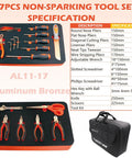 Non-Sparking 17-Piece Tool Set For Pro Grade Electrician Work With Beryllium Copper Construction, case and specifications shown