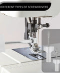 7 Piece Sewing Machine Cleaning Kit with screwdriver for home maintenance shown near needle plate
