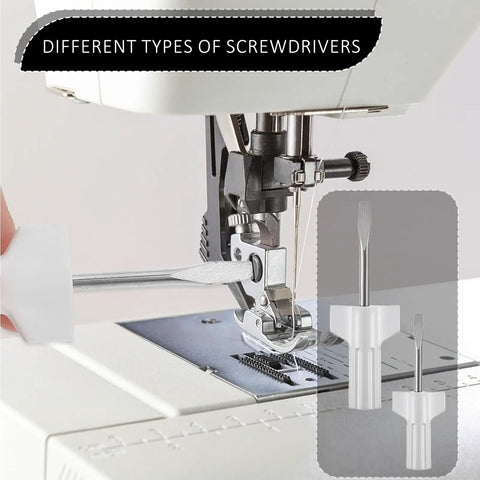 7 Piece Sewing Machine Cleaning Kit with screwdriver for home maintenance shown near needle plate