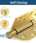 Close-up of Self Closing Door Hinges With Spring Loaded Action, 4 Inch, brushed gold finish, showing spring tension mechanism.