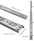 16 Inch Full Extension Drawer Slides With 4 Pairs 8 Pieces Ball Bearing 3 Fold Full Extension Side Mount 100 Lb Capacity Silver Drawer Slides For Cabinets, fully expanded