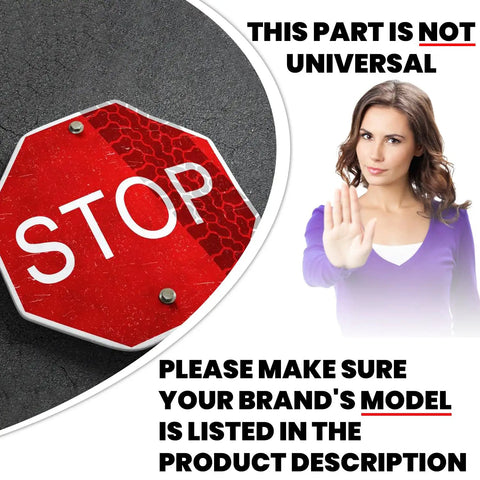 Sign stating 'Stop' and warning about product model compatibility for Wide Running Belt For Treadmills 18 Inch By 104 Inch.