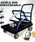 Heavy Duty Steel Platform Truck Built Tough Flat Cart Dolly With Wheel Brakes Hauls Heavy Gear Up To Two Thousand Pounds in a flexible design.