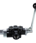 18 GPM Hydraulic Log Splitter Valve With Auto Return Detent And Relief Control Lever, 3000 PSI, heavy duty metal build, black metal body