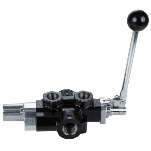 18 GPM Hydraulic Log Splitter Valve With Auto Return Detent And Relief Control Lever, 3000 PSI, heavy duty metal build, black metal body