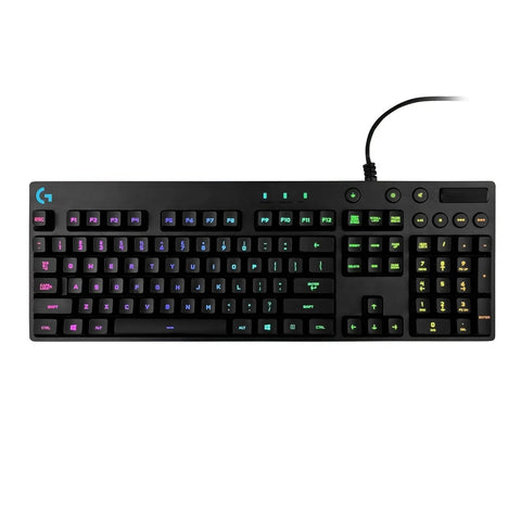 Full Size Mechanical Gaming Keyboard With Snappy Romer G Switches And Fire Multicolor Rgb Backlighting top view with media controls