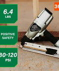 Strap-Tite Strip Nailer For Metal Connectors, Pro-Preferred Pneumatic Nailer With Lightweight 6.4 Lb Build, 36 Degree Precision