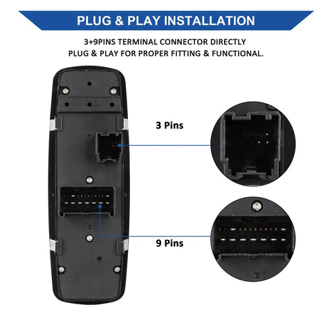 Driver Side Power Window Switch Replacement For 2012 To 2015 Dodge Grand Caravan Town And Country And 2013 To 2015 Ram showing 3 to 9 pin connectors