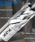 XJX 8-piece annular cutter set, 3/4 in Weldon shank, magnetic drill bits, includes pilot pin and hex wrench