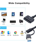 Plug And Play Dual Port USB A And Type C SATA HDD SSD To USB Adapter With 30W Power, UASP 5Gbps High Speed Transfer For Fast Data Recovery, Works With PC Laptop And Mac, Supports 2.5 And 3.5 Inch Drives, 1.6 Foot Cable. Wide compatibility with MacBook, iPad Pro, Windows, Linux