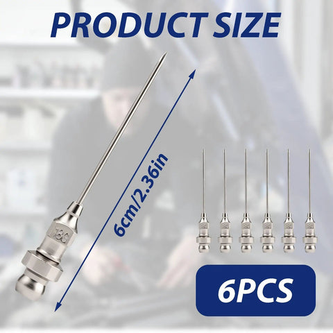 6 Piece Grease Gun Needle Tips Kit With Narrow Needles And Air Nozzle For Smooth Lubrication, 6cm length, 6PCS.
