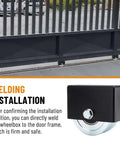 4 Inch V Groove Gate Wheel With Weld On Box, Beefy Sliding Gate Wheel Set on black gate, installation instructions