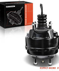 Heavy Duty Vacuum Brake Booster Straight Swap For Classic Ford Mustang Fairmont Granada LTD close-up of black steel shell and fitting.