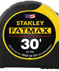 FatMax 30 Foot Tape Measure with durable steel blade, black and yellow casing, pro builders, imperial and metric readouts.