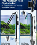 All in One 6 in 1 Electric Gravel Vacuum for Aquariums, Auto Water Change, Sand Washing, Water Circulation, Includes Reusable Filter Cup and Hose Clamp, 370GPH 22W Fish Tank Cleaner with hose clip