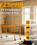 Heavy Duty Baker Style Rolling Steel Scaffold Built Like A Tank For 1000 Lb Loads, 6 ft height, stackable, stable design in construction site.